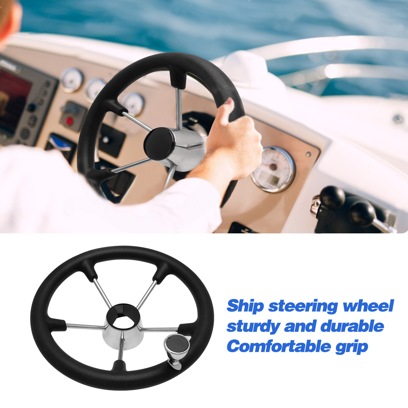 13.5’’ 5-Spoke Stainless Steel - Fishing Boat Steering Wheel 评论和价格